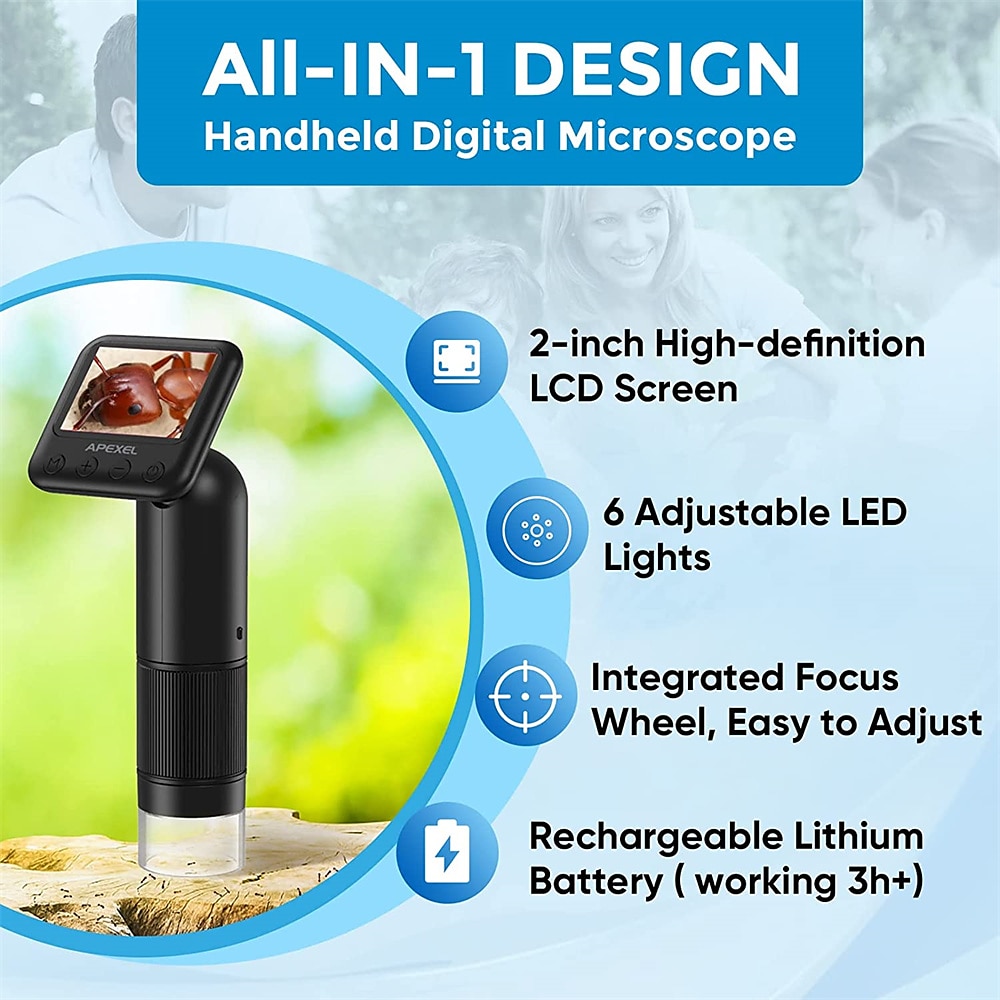 Handheld Digital Microscope with 2 LCD Screen 800X Pocket Portable Microscope for Kids with Adjustable Lights Coins Electronic Magnifier Camera 2025 - $83.99 –P1