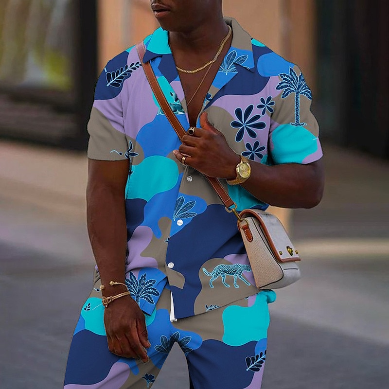 Voor heren Bloemig Kleurenblok Grafische prints Overhemden Sets Overhemd Overhemdset Hawaiiaans overhemd Korte Mouw Cubaanse kraag Modieus Streetwear Ontwerper Buiten Straat Casual Afdrukken Zomer 2025 - $31.99 –P2