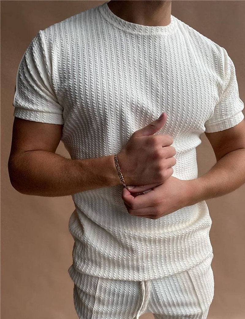 Men's T Shirt Tee Top Short Sleeves Crew Neck Summer Plain Pit Strip Fashion Designer Basic Vacation Street Going out Black White Top Tee for Men 2025 - AU $26.47 –P3