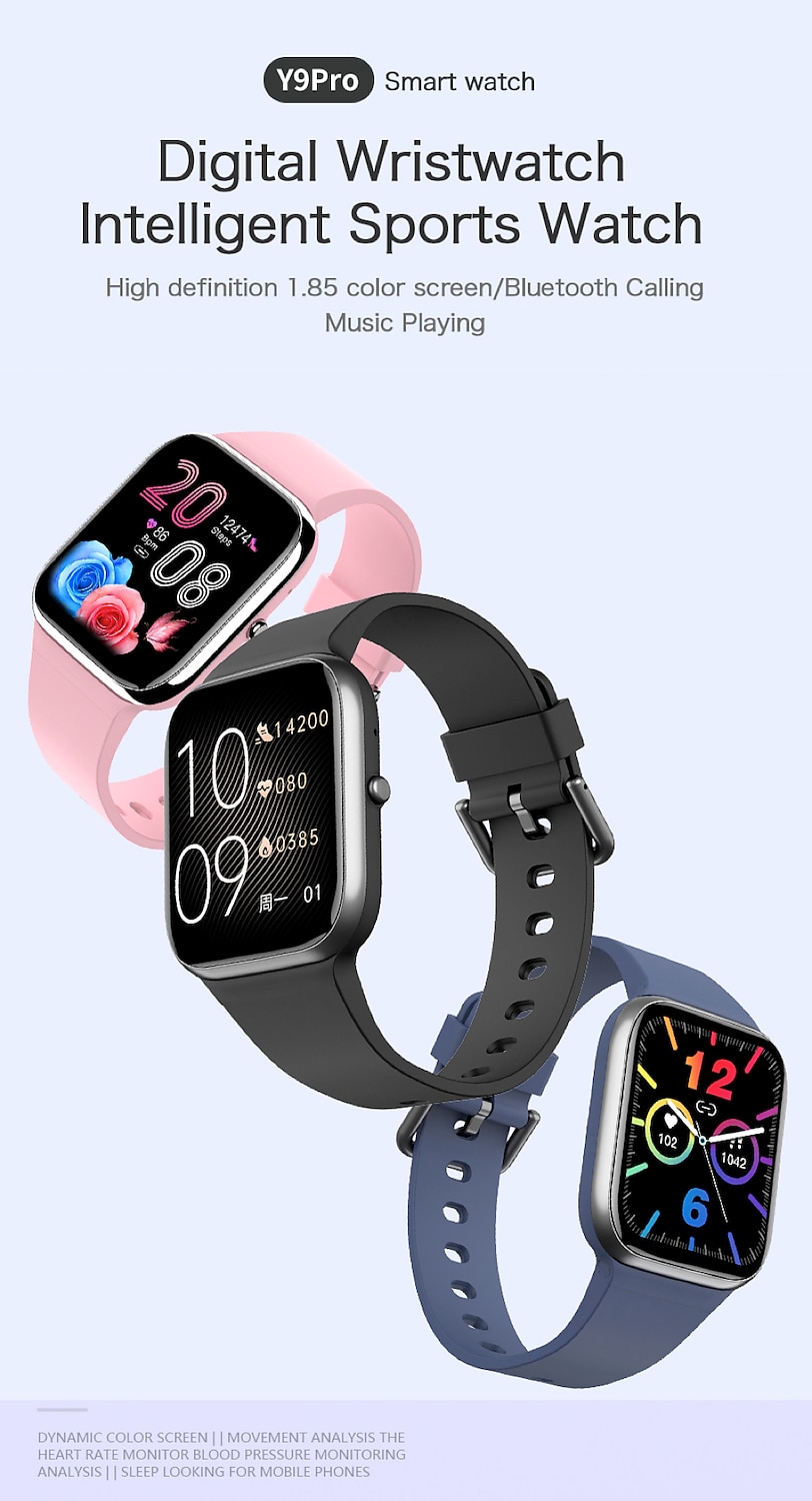 2025年 Y9PRO スマートウォッチ 1.85'' スマートウォッチ フィットネス ランニングウォッチ Bluetooth 通話 万歩計 リマインダー 血糖値 心拍数モニタリング 音楽再生 Android iOS 対応 メンズ レディース  コレクション – $38.99 –P1