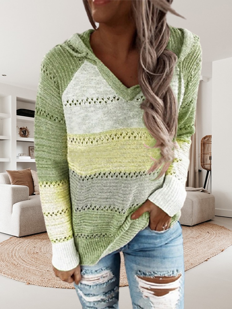 Mujer Suéter de punto Casual Suave Bloque de color Croché Con Capucha Delgado Manga Larga Sayo Tejer Trabajo Diario Festivos Negro Vino Otoño Invierno 2025 - $37.99 –P15