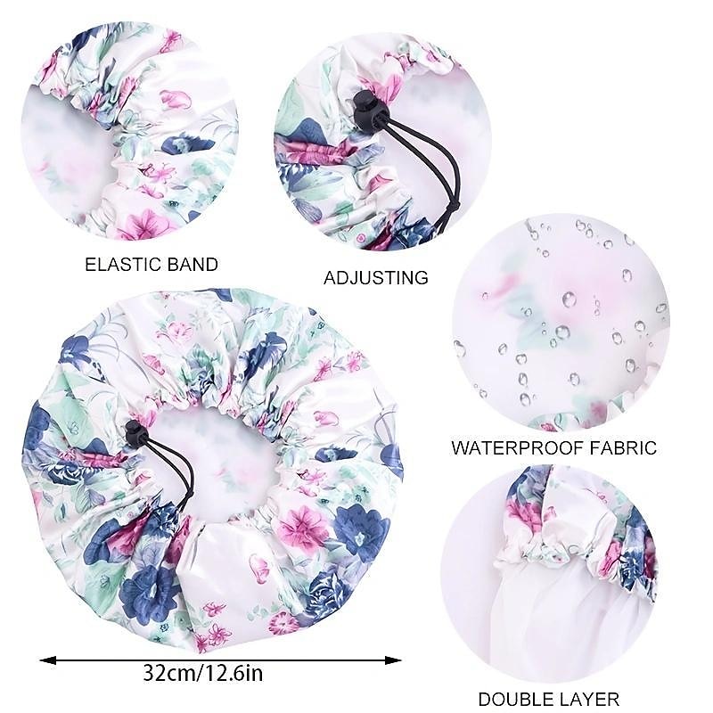 Touca de banho de seda com estampa de leopardo, touca de banho dupla à prova d'água, touca de cabelo eva reutilizável para proteção do cabelo, sete cores disponíveis, para cuidados diários com o banho de 2025 por $2.99 –P4