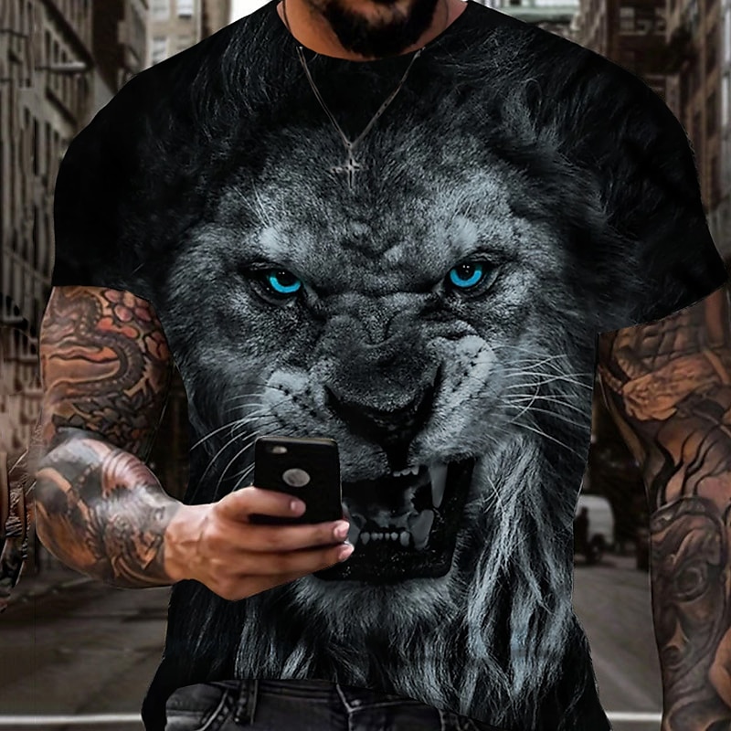 Herre Grafisk Dyr Løve T skjorte Kortermet T skjorte 3D-utskrift Crew-hals Skjorte Årgang Mote Designer utendørs Daglig Sport Mørkebrun Svart Gul Vår sommer Klær S M L XL 2XL 3XL 2025 - $17.99 –P8