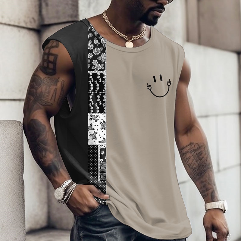 Pánské Grafika Barevné bloky Vesta Top Pánské triko bez rukávů Pásky tričko 3D tisk Tričkový Košile Módní Designové Sval Denní Posilovna Sport Bílá Červená Khaki Jaro léto Oblečení S M L XL 2XL 3XL 2026 - $15.99 –P1