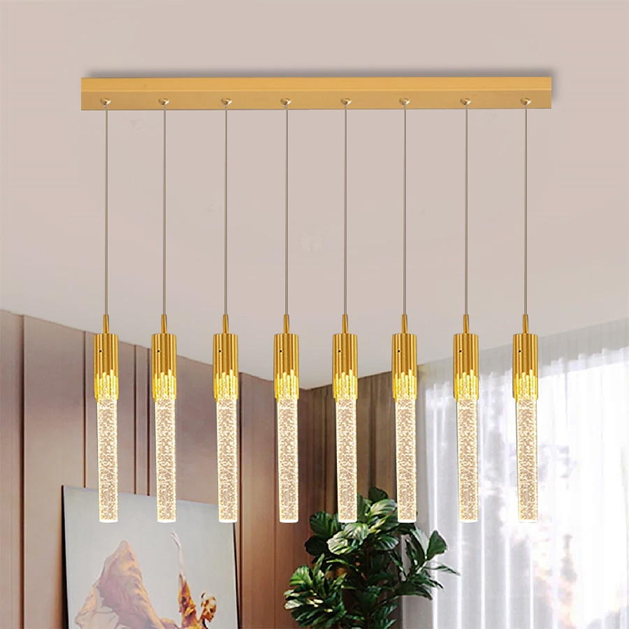 lampada a sospensione a led dimmerabile 1/2/4/5/8 testa lampada moderna in cristallo per isola da cucina, illuminazione a sospensione regolabile per isola cucina, lampadario a led in oro nero per sala del 2025 a $490.49 –P17
