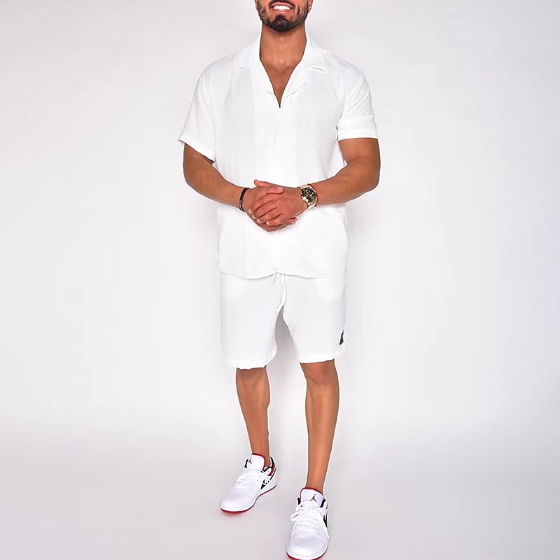 Per uomo Camicia Completo di camicia Maglietta informale Impostato Nero Bianco Giallo Rosa Blu Maniche corte Liscio Bavero Strada Da mare Di base Abbigliamento Di tendenza Comodo del 2026 a $37.99 –P2