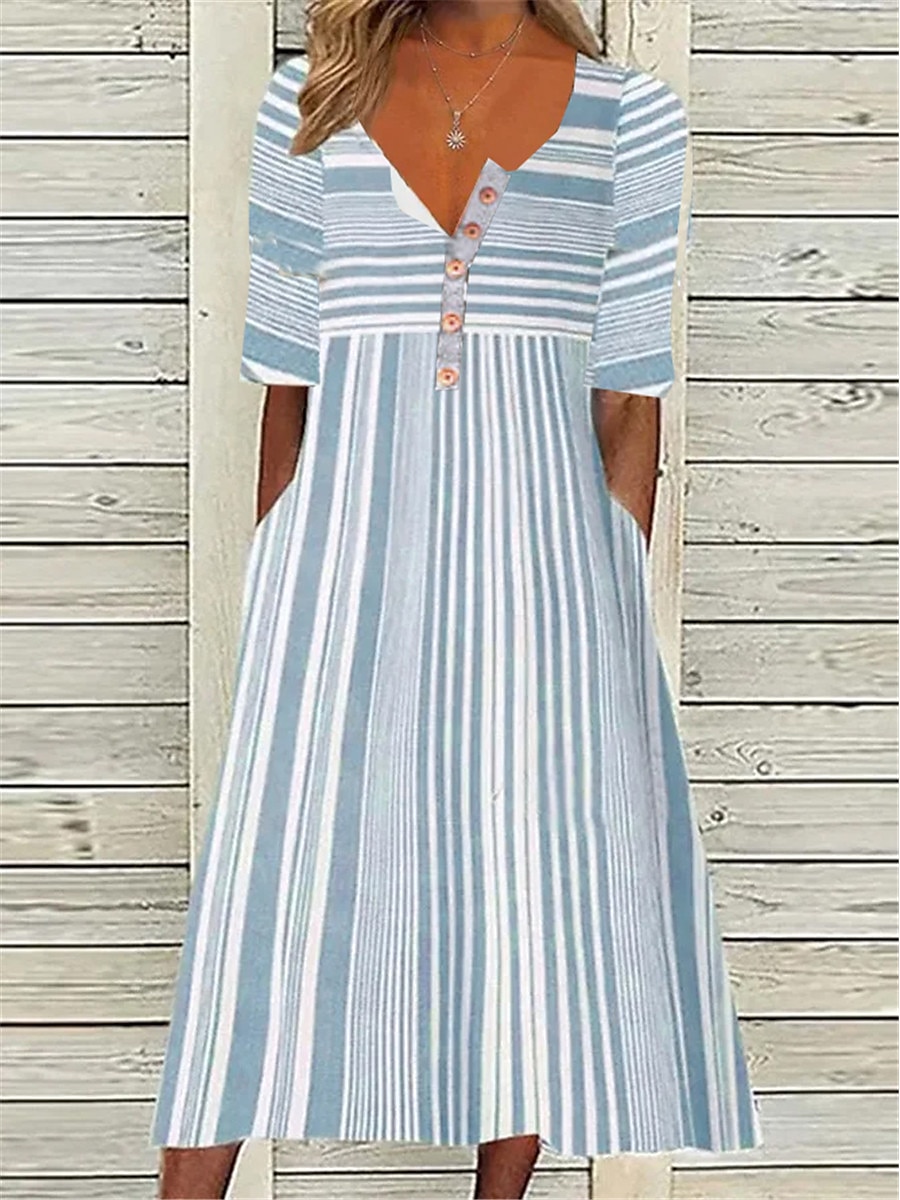 Tenue décontractée Robe d'été Robe imprimée Femme Géométrique marinière Imprimer Bouton Col fendu Mode Vêtement de rue Extérieur du quotidien Manche Courte Standard Rose Claire Bleu Vert Eté Printemps de 2025 ? $24.99 –P4