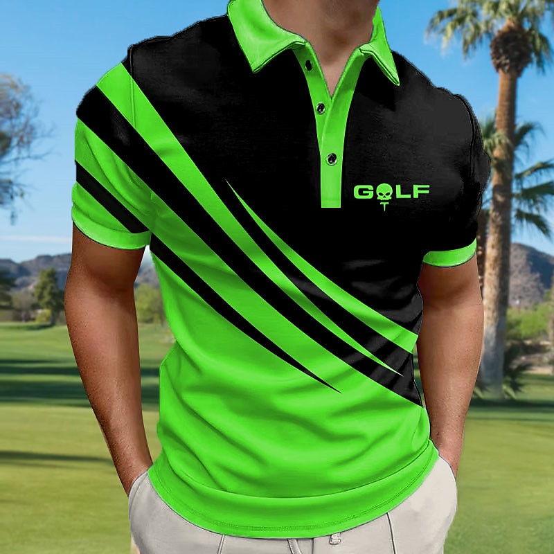 Homme Rayé Polos de Sport Chemise de golf Manche Courte Polos Chemises à Col Occasionnel Vêtements de sport Vêtements de vacances Boutons Impression 3D Bleu vert Jaune Rouge de 2025 ? $22.99 –P3