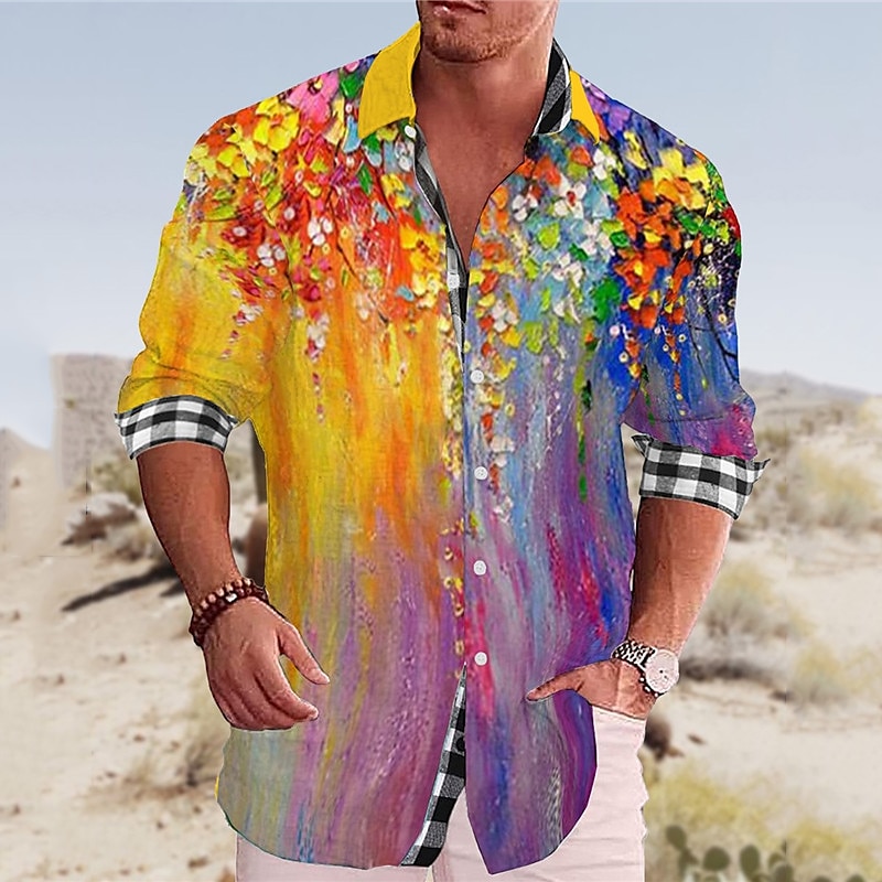 Men's Floral Shirt Aloha Shirt Long Sleeve Fashion Streetwear Designer Outdoor Casual Daily Summer Spring Fall Turndown Print Black White Red Navy Blue Light Purple 2025 - $25.99 –P5