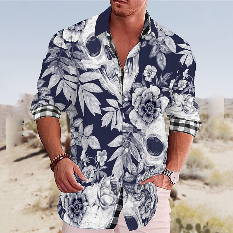 Men's Floral Shirt Aloha Shirt Long Sleeve Fashion Streetwear Designer Outdoor Casual Daily Summer Spring Fall Turndown Print Black White Red Navy Blue Light Purple 2025 - $25.99 –P9