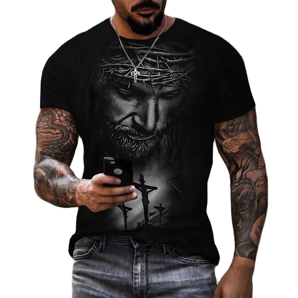 Męskie Graficzny Wiara Podkoszulek Krótki rękaw Podkoszulek Druk 3D Półgolf Koszula Zabytkowe Moda Designerskie Na zewnątrz Codzienny Sport czarny / biały Czarny Biały + Czarny Wiosna i lato Odzież S 2025 - $17.99 –P6