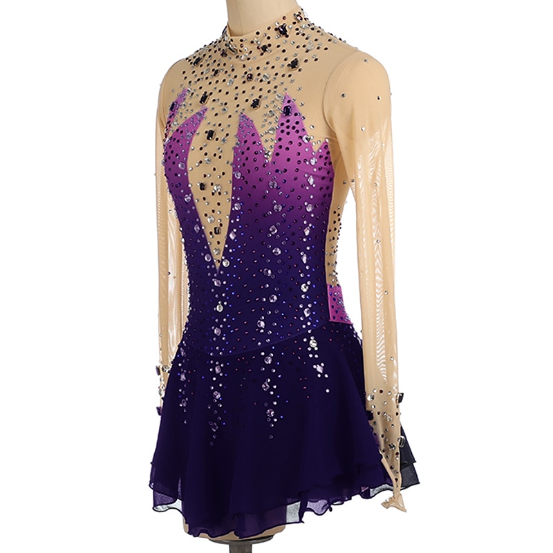 Vestido de patinaje artístico Mujer Chica Patinaje Sobre Hielo Vestidos Borgoña Azul Real Púrpula Claro Dedo Pulgar Espalda Abierta Licra Alta elasticidad Entrenamiento Competición Ropa de Patinaje 2026 - $191.99 –P12