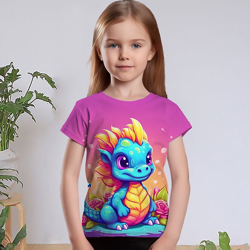 Girls' 3D Graphic Cartoon Unicorn T shirt Tee Short Sleeve 3D Print Summer Spring Active Fashion Cute Kids 3-12 Years Outdoor Casual Daily Regular Fit 2025 - $11.99 –P5