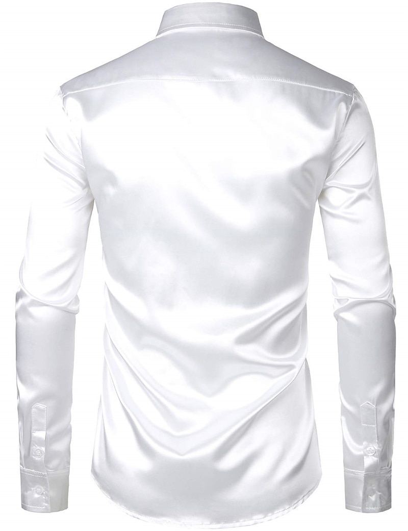 Men's Shirt Satin Shirt Casual Shirt Button Up Shirt Plain Wedding Vacation Black White Wine Blue Long Sleeve Lapel Spring & Summer Clothing Apparel 2025 - $23.99 –P4