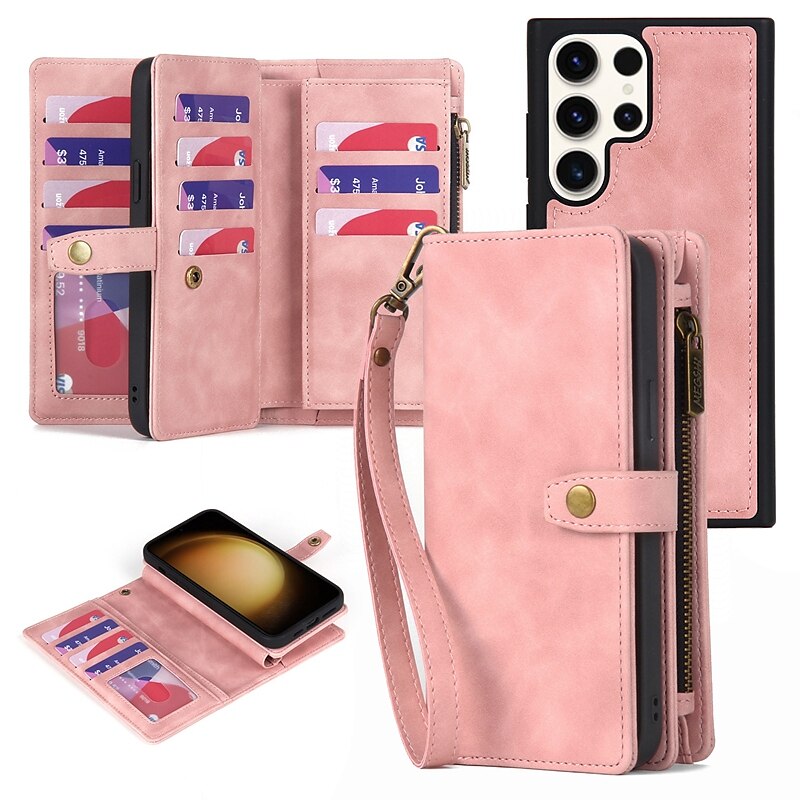 Zip Flip Leather Wallet Purse Phone Case Cover For Samsung S23 Ultra S22  S21 A54