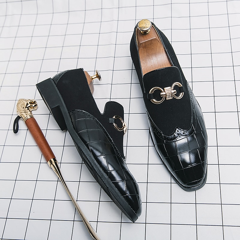 gröna loafers i konstläder för män med krokodilmönster och guldspänne - snygga högtidsskor för kontor, affärs- och fritidskläder 2025 - $46.99 –P19