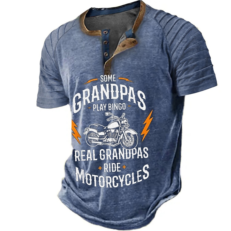 Papa Shirts Motorcycle Vintage Mens 3D Shirt For Birthday | Brown Summer Cotton | Henley Raglan Letter Graphic Prints Clothing Apparel Outdoor Daily Short Sleeve Patchwork Pleats Fashion 2025 - $20.99 –P1