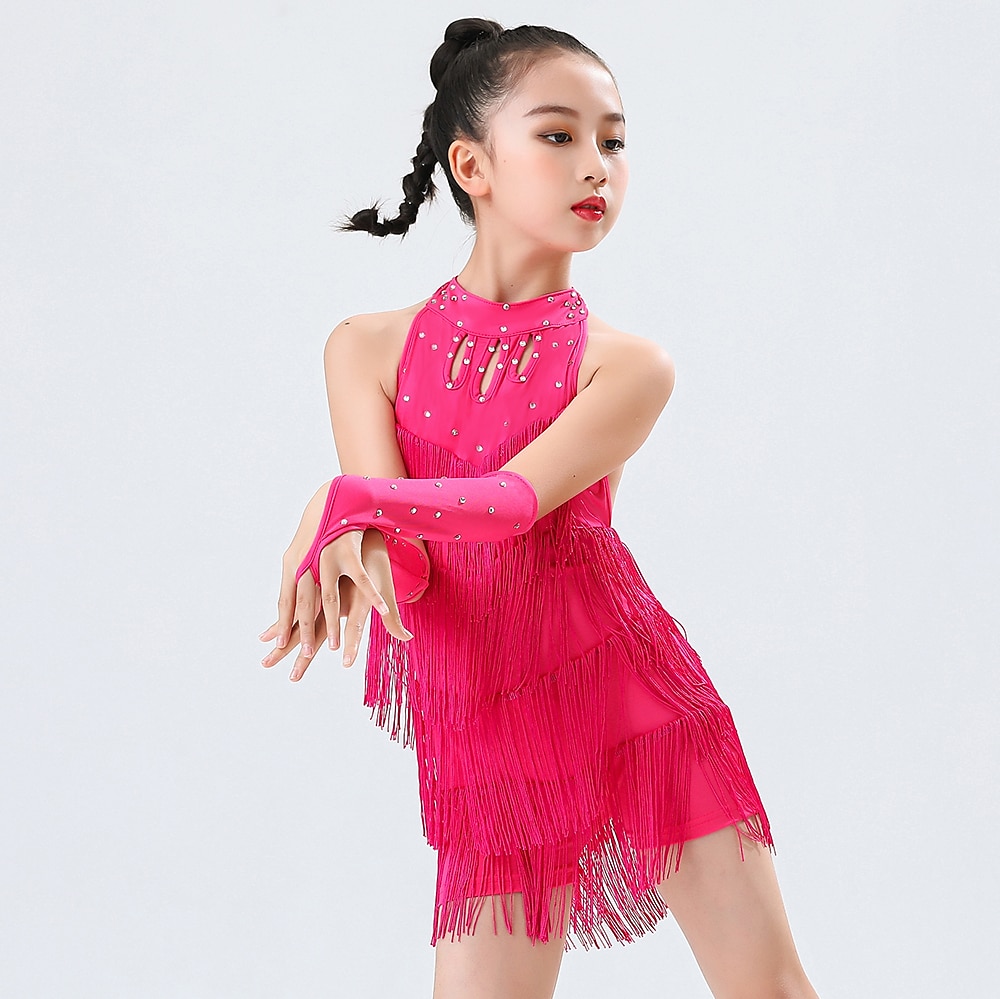 Dans Latin Ținute de Dans Copii Rochie Cristale / Strasuri Franjuri Decupat Fete Performanță Antrenament Fără manșon Poliester 2025 - $32.99 –P6