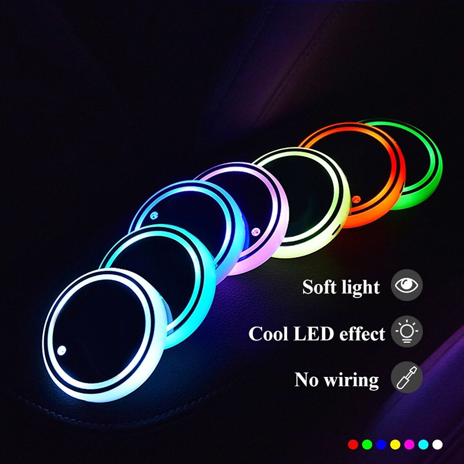 LED Car Coaster Cup Holder Lights Luminescent Pad With USB