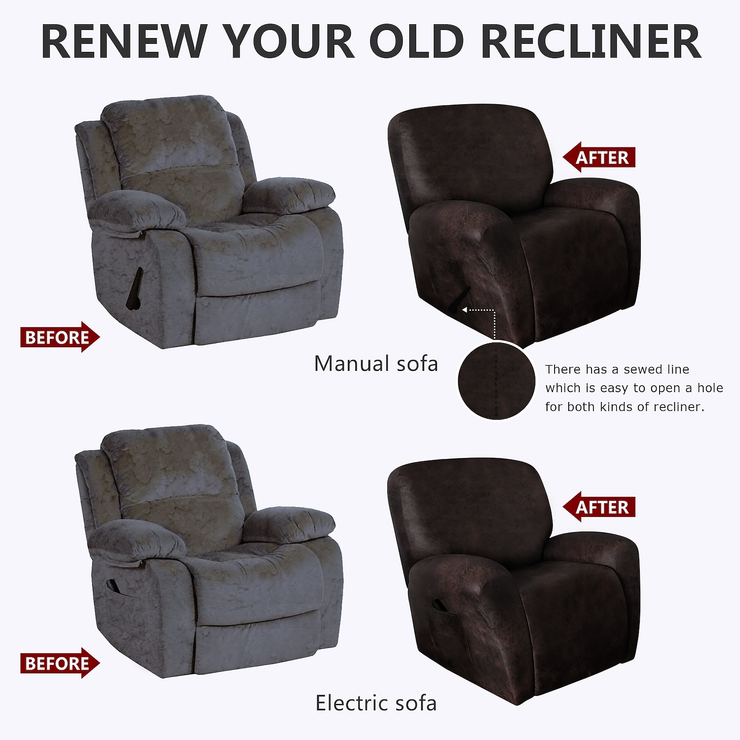Stretch Recliner Cover Burgundy Recliner Covers Arm Chair Slipcover Like Leather Washable Couch Cover Pocket Protector for Pet, Dogs(1 Backest Cover,1 Seat Cover,2 Armrest Cover) 2025 - $69.99 –P6