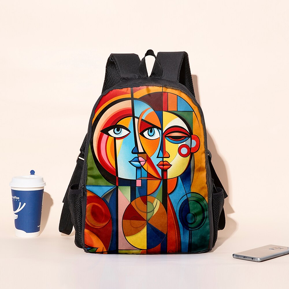 Sac à dos abstrait avec portrait féminin pour adolescentes – Sac d'école coloré avec imprimé artistique et grande capacité pour les filles élégantes de 2025 ? $26.99 –P2