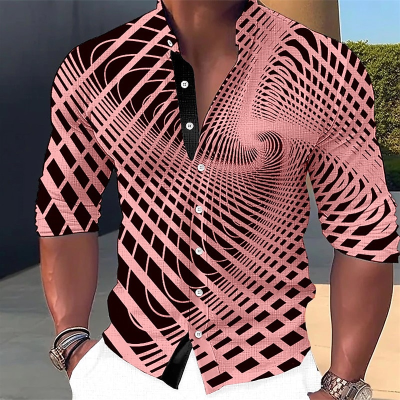 Per uomo 3D Print Geometrica Camicia Camicia con bottoni Manica lunga Di tendenza Streetwear Originale Esterno Informale Giornaliero Estate Primavera Autunno Colletto alla coreana Stampa Bianco del 2025 a $25.99 –P6