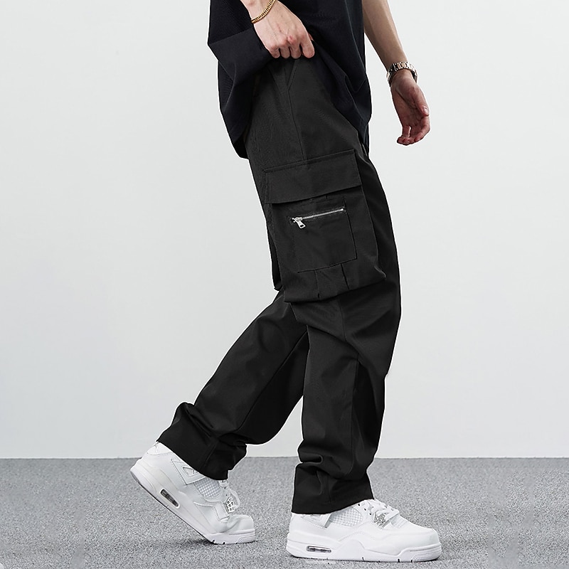 New European American Men's Trend Sports Leisure Zipper Multi-pocket  Trousers Micro Stretch Fashion Social Party Cargo Pants