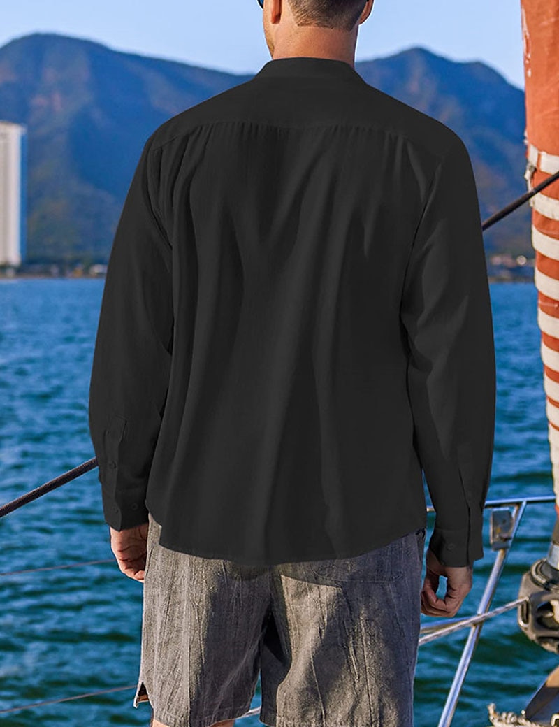 Per uomo Camicia Camicia con colletto a fascia Camicia estiva Abbigliamento mare Maglietta informale Camicia con bottoni Liscio Da mare Informale Nero Bianco Rosa Verde Manica lunga A fascia del 2025 a €21.99 –P15