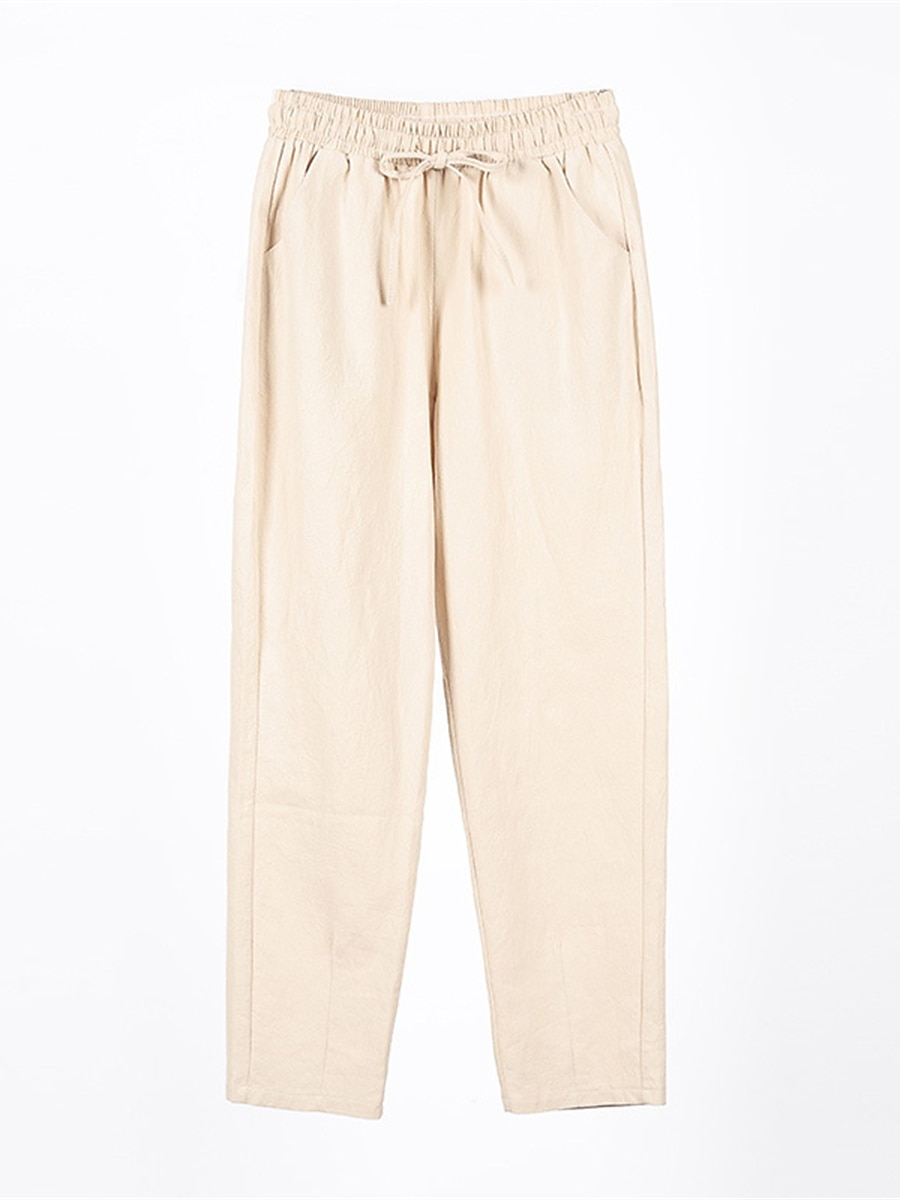 Dam Shorts i bomullslinne Linneinspirerade byxor Byxor av linne i bomull Streetwear Enkel Ledigt Lång Medium Midja Slät Ficka Snörning Opressade byxor Andningsfunktion Mjuk Utomhus Microelastisk 2025 - $16.99 –P9