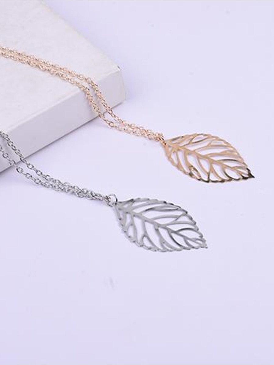 dámský náhrdelník 1ks listový přívěsek z kovové slitiny dlouhý náhrdelník elegantní řetízkové náhrdelníky ve tvaru listu (stříbrné zlato, jedna velikost) 2025 - $5.49 –P4