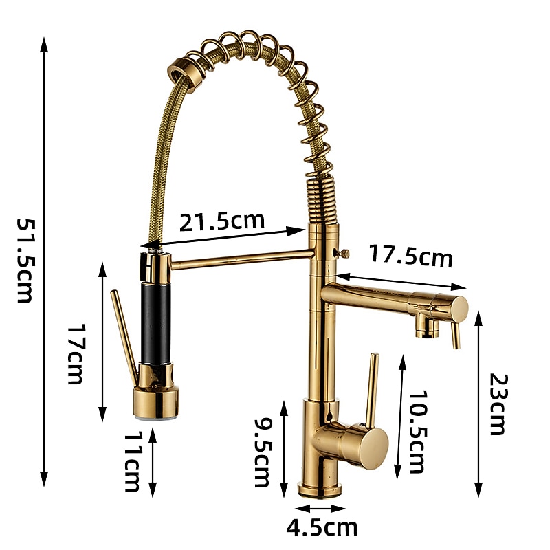 Grifo de cocina, grifos mezcladores extraíbles para fregadero, caño doble, grifos de latón con resorte de arco alto, monomando, rociador giratorio 360 con manguera de agua fría y caliente 2025 - $150.99 -P1
