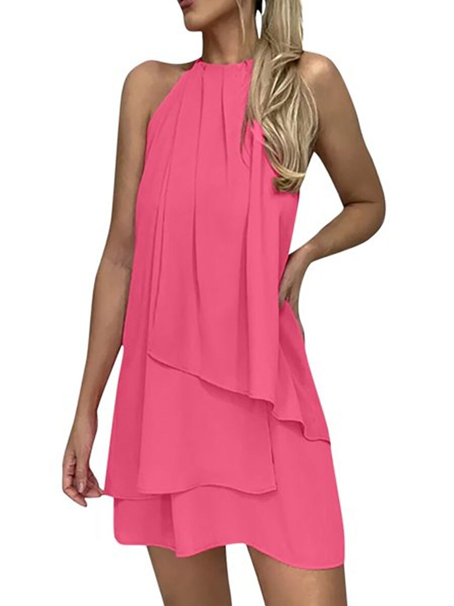 Per donna Abito da lavoro Abiti in chiffon Vestito nero Di tendenza Mini abito Multistrato Girocollo Senza maniche Liscio Standard Nero Bianco Rosa Estate Primavera S M L XL XXL del 2025 a $24.99 -P4