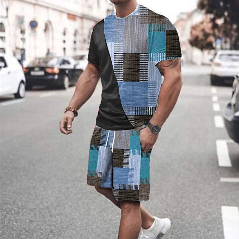 Pánské Grafika Barevné bloky 2ks Sady odpališť Odpovídající sady Krátký rukáv Krátké kalhoty Tričkový Designové Na běžné nošení Pohodlné Venkovní Dovolená Denní 3D tisk Jaro léto Rubínově červen 2025 - $30.99 –P2