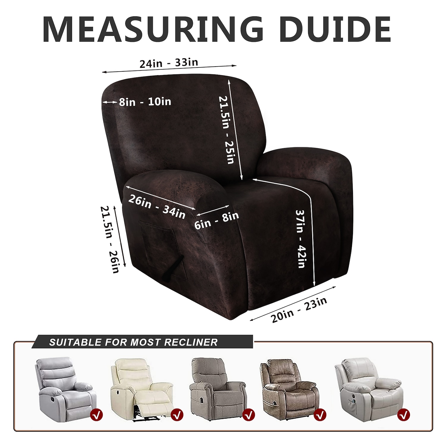 Stretch Recliner Cover Burgundy Recliner Covers Arm Chair Slipcover Like Leather Washable Couch Cover Pocket Protector for Pet, Dogs(1 Backest Cover,1 Seat Cover,2 Armrest Cover) 2025 - $69.99 –P1
