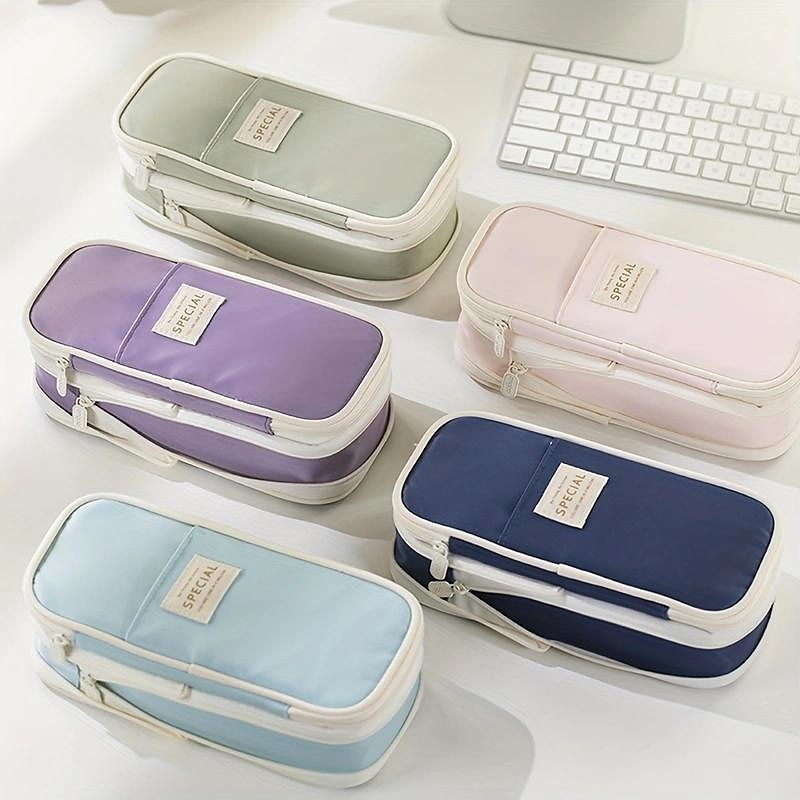Multifunctional Cosmetic Bag Macaroon Big Capacity Double-layer Canvas Pencil Case Travel Storage Pouch School Supplies, Back to School Gift 2025 - $20.99 –P1