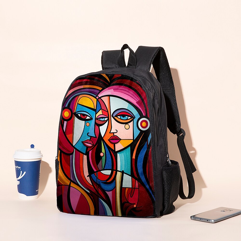 Sac à dos abstrait avec portrait féminin pour adolescentes – Sac d'école coloré avec imprimé artistique et grande capacité pour les filles élégantes de 2025 ? $26.99 –P3