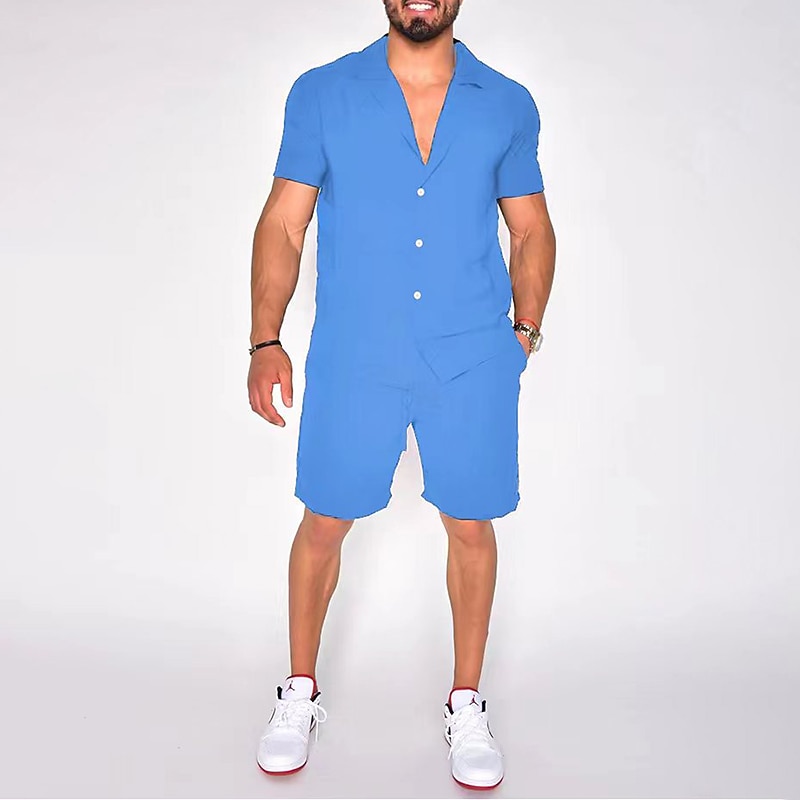 Per uomo Camicia Completo di camicia Maglietta informale Impostato Nero Bianco Giallo Rosa Blu Maniche corte Liscio Bavero Strada Da mare Di base Abbigliamento Di tendenza Comodo del 2026 a $37.99 –P5