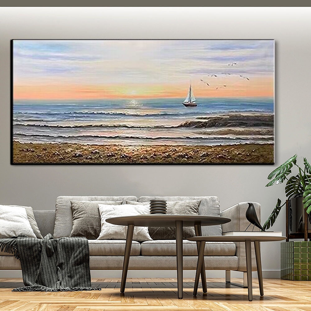 Pure Hand painted Sunset Sea Sky Ocean Beach Landscape Colorful Abstract Wall Art Extra Large Panoramic Oil Painting On Canvas 2025 - $83.99 –P18