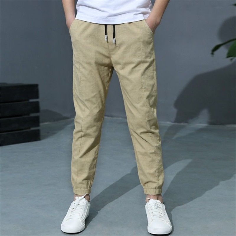 Leinenhose für Jungen, Hose mit Tasche, einfarbig, atmungsaktiv, Komforthose, Outdoor, cool, täglich, Basic, Armeegrün, Marineblau, Khaki, mittlere Taille 2026 - $19.99 –P1