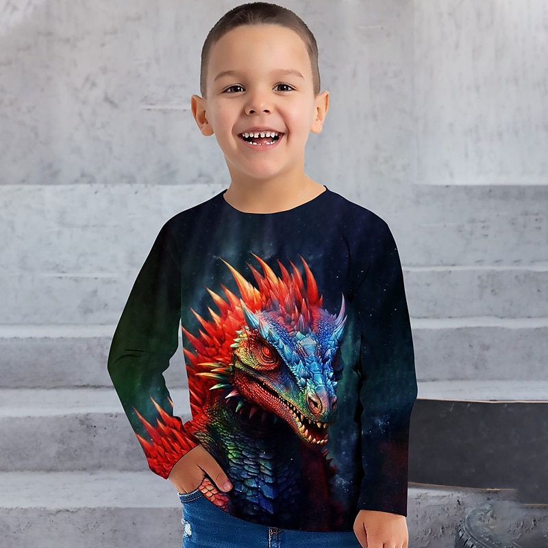 Boys 3D Graphic Animal Dinosaur T shirt Tee Long Sleeve 3D Print Summer Spring Fall Sports Fashion Streetwear Polyester Kids 3-12 Years Outdoor Casual Daily Regular Fit 2025 - $13.99 –P3