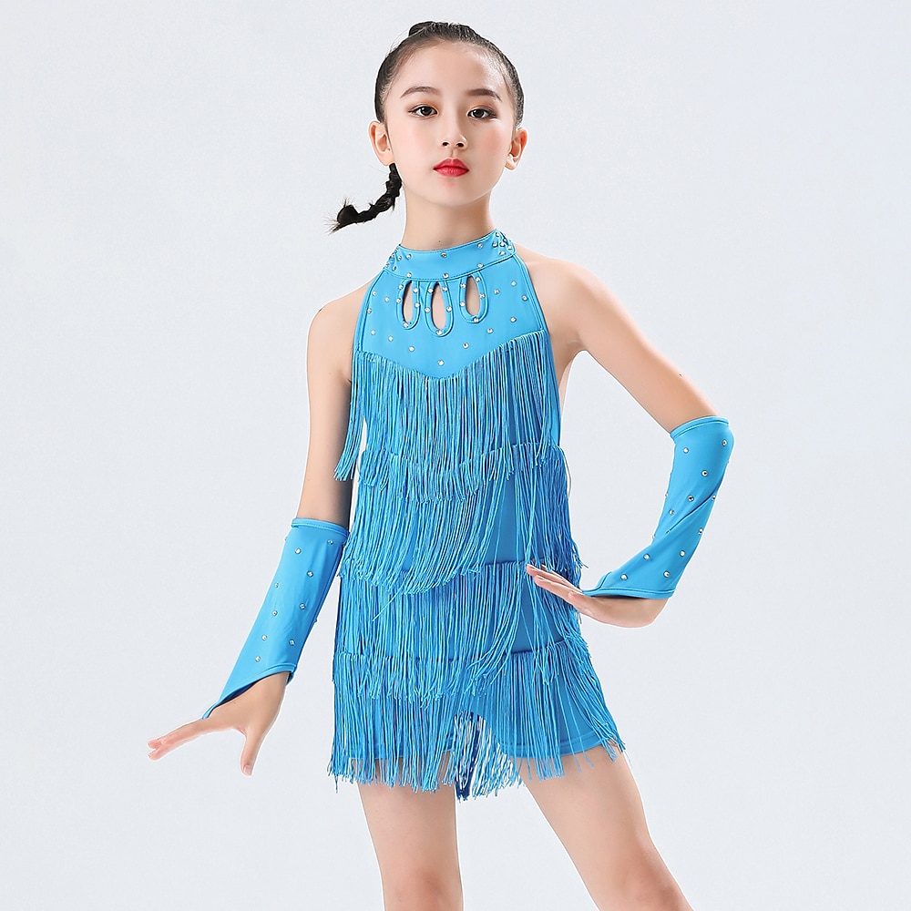 Dans Latin Ținute de Dans Copii Rochie Cristale / Strasuri Franjuri Decupat Fete Performanță Antrenament Fără manșon Poliester 2025 - $32.99 –P8