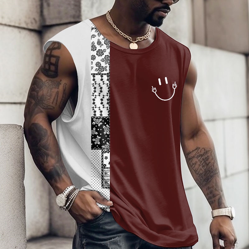 Pánské Grafika Barevné bloky Vesta Top Pánské triko bez rukávů Pásky tričko 3D tisk Tričkový Košile Módní Designové Sval Denní Posilovna Sport Bílá Červená Khaki Jaro léto Oblečení S M L XL 2XL 3XL 2026 - $15.99 –P5