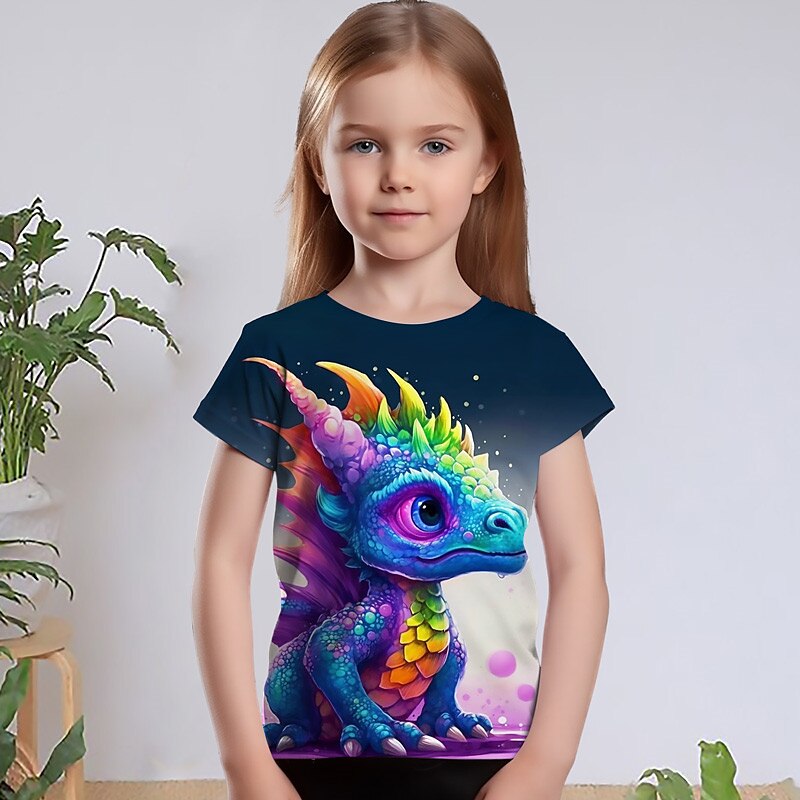 Girls' 3D Graphic Cartoon Unicorn T shirt Tee Short Sleeve 3D Print Summer Spring Active Fashion Cute Kids 3-12 Years Outdoor Casual Daily Regular Fit 2025 - $11.99 –P1