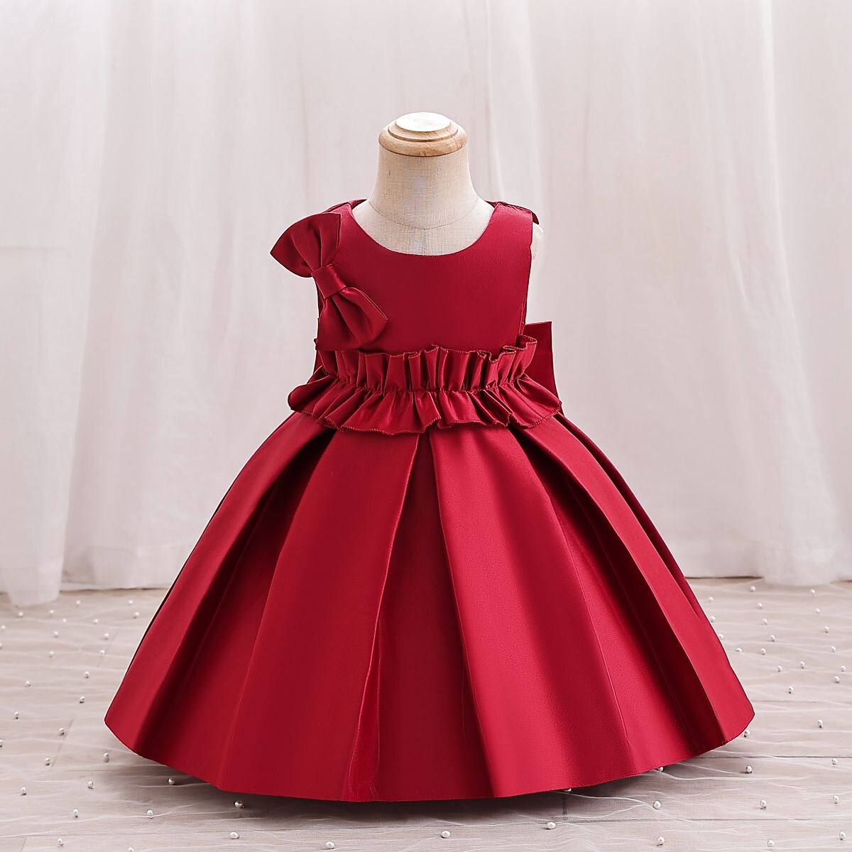 Batole Dívčí Šaty na párty Pevná barva Bez rukávů Výkon Svatební Kravatový uzel Roztomilý Princeznovské Polyester Midi Šaty na párty Léto Jaro 3-7 let Světlá růžová Rubínově červená Trávová zelená 2025 - $34.99 –P7
