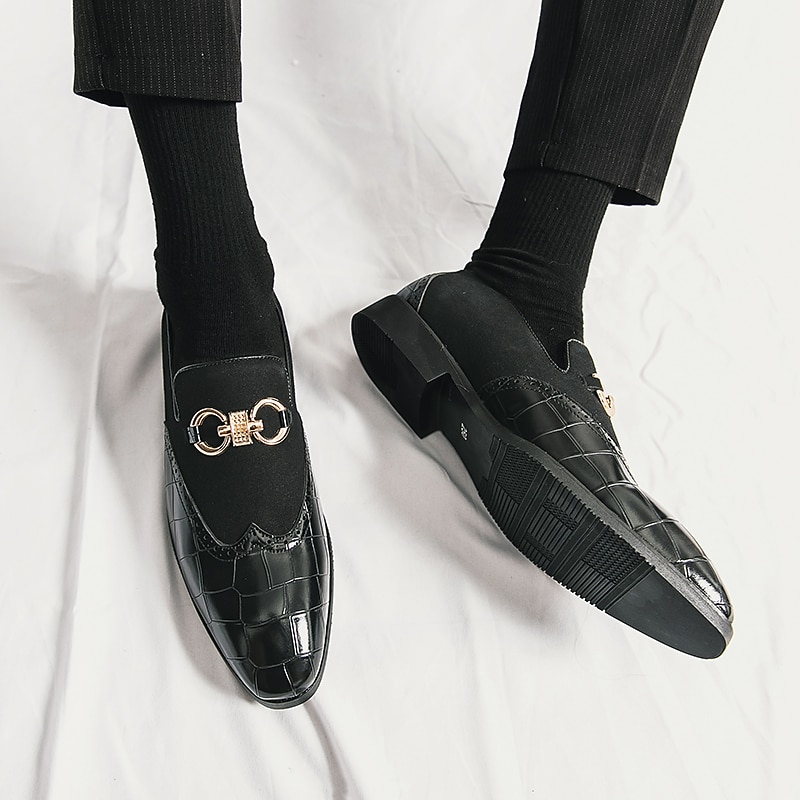 gröna loafers i konstläder för män med krokodilmönster och guldspänne - snygga högtidsskor för kontor, affärs- och fritidskläder 2025 - $46.99 –P15