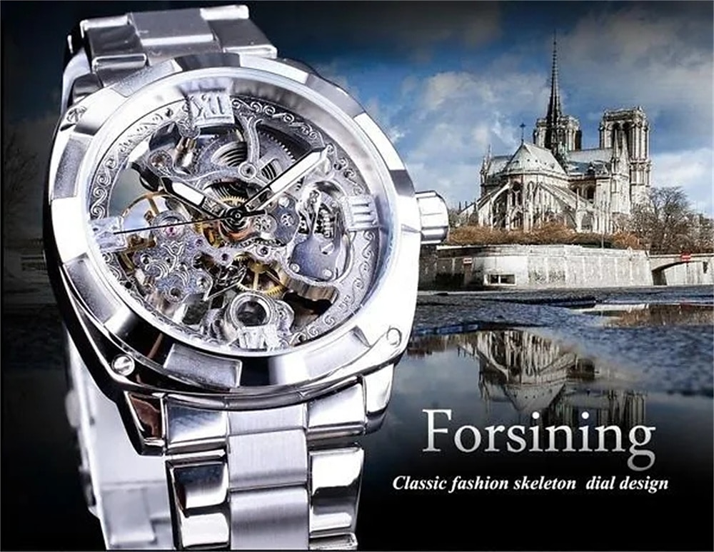 FORSINING Men Mechanical Watch Luxury Large Dial Fashion Business Hollow Skeleton Automatic Self-winding Luminous Waterproof Stainless Steel Watch 2025 - $56.99 –P4