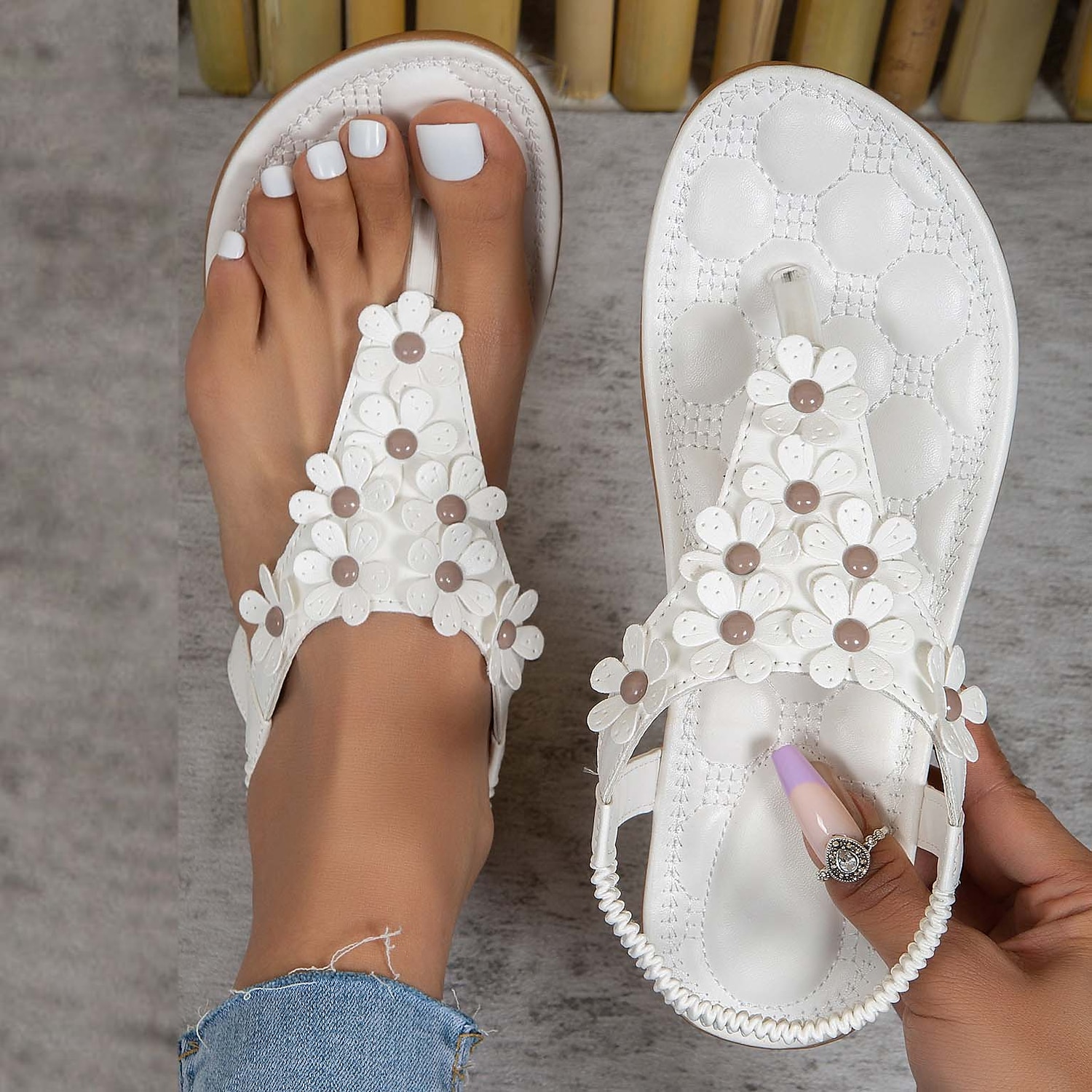 Women's Floral Embellished T-Strap Sandals with Cushioned Sole – Perfect for Casual Summer Outings 2025 - $19.99 –P18
