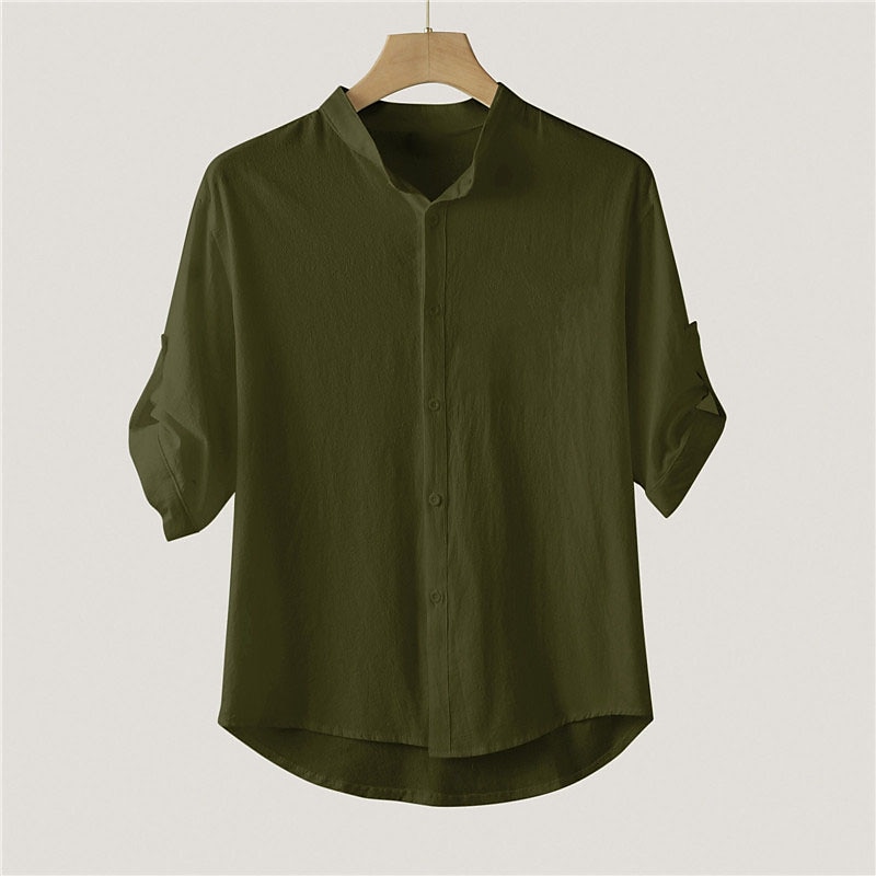 Per uomo Camicia Camicia di lino Camicia in cotone e lino Camicia bianca di cotone Camicia con colletto cinese Camicia con colletto alla coreana Semplice Vacanza Casuale Nero Bianco Verde Mezze del 2025 a $24.99 –P5