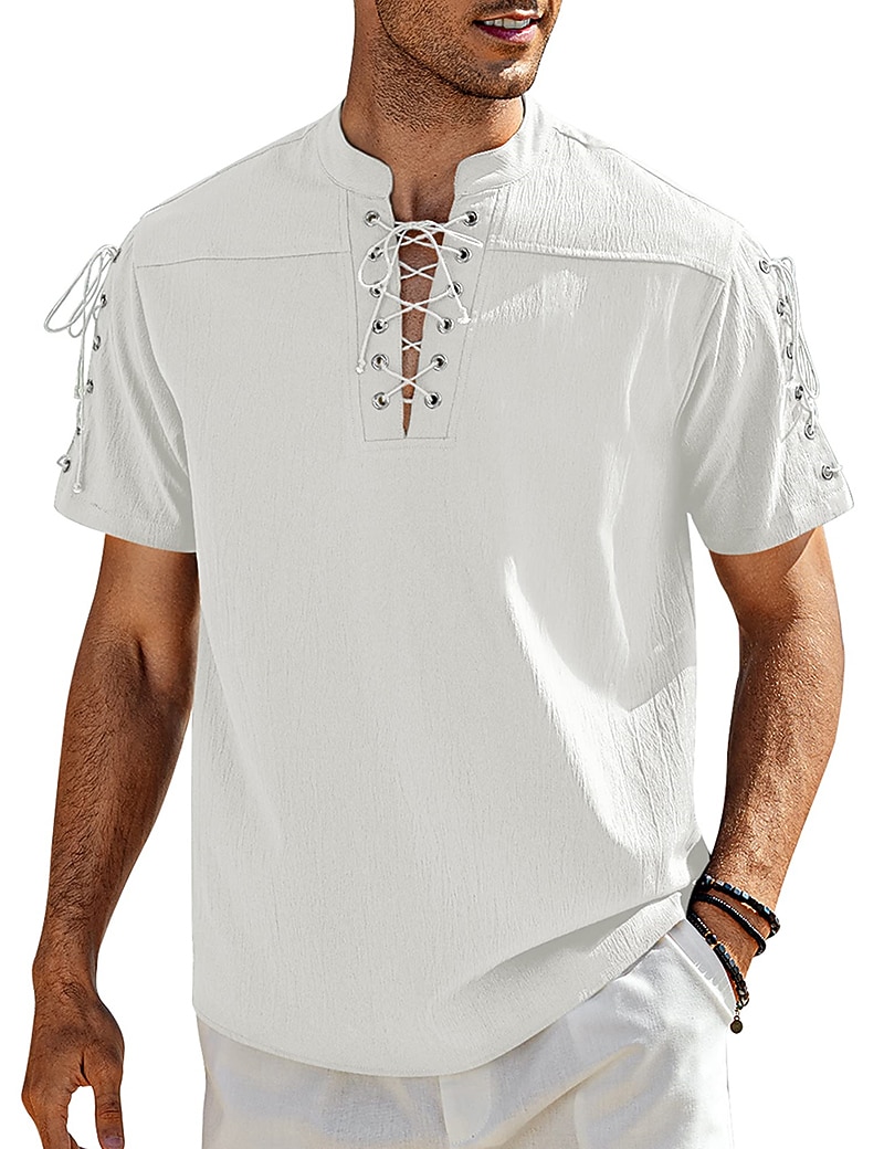 Homens Camisa Social camisa de linho Camisa casual camisa de praia Tecido Férias Havaiana Preto Branco Azul Marron Manga Curta Colarinho Chinês Primavera Verão Roupa Básico de 2026 por $25.99 –P9