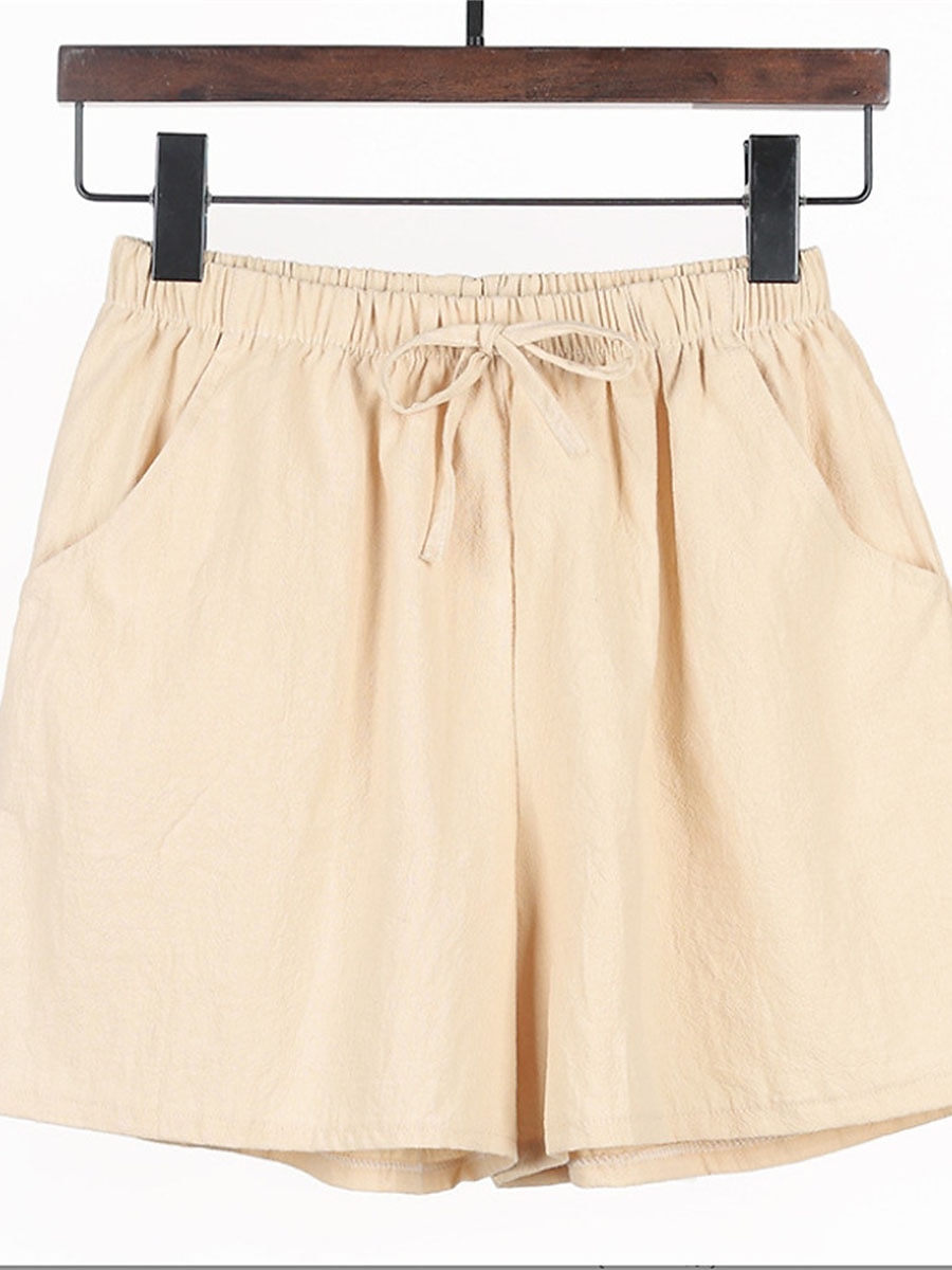 Women's Linen-Inspired Shorts Active Shorts Streetwear Simple Casual Short Mid Waist Plain Pocket Drawstring Breathable Soft Outdoor Micro-elastic Outdoor Vacation Casual Daily Ash Light Sky Blue 2025 - $12.99 –P1